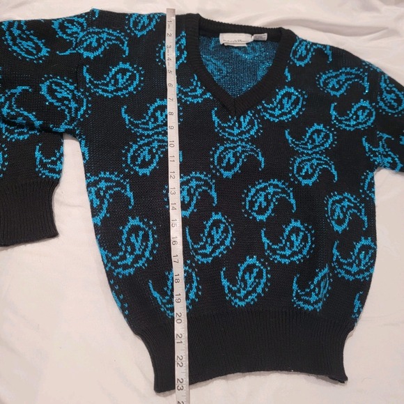 Vintage Womens Sweater Size Medium Paisley Black Blue Metallic 80S 90S Knit - Picture 5 of 6